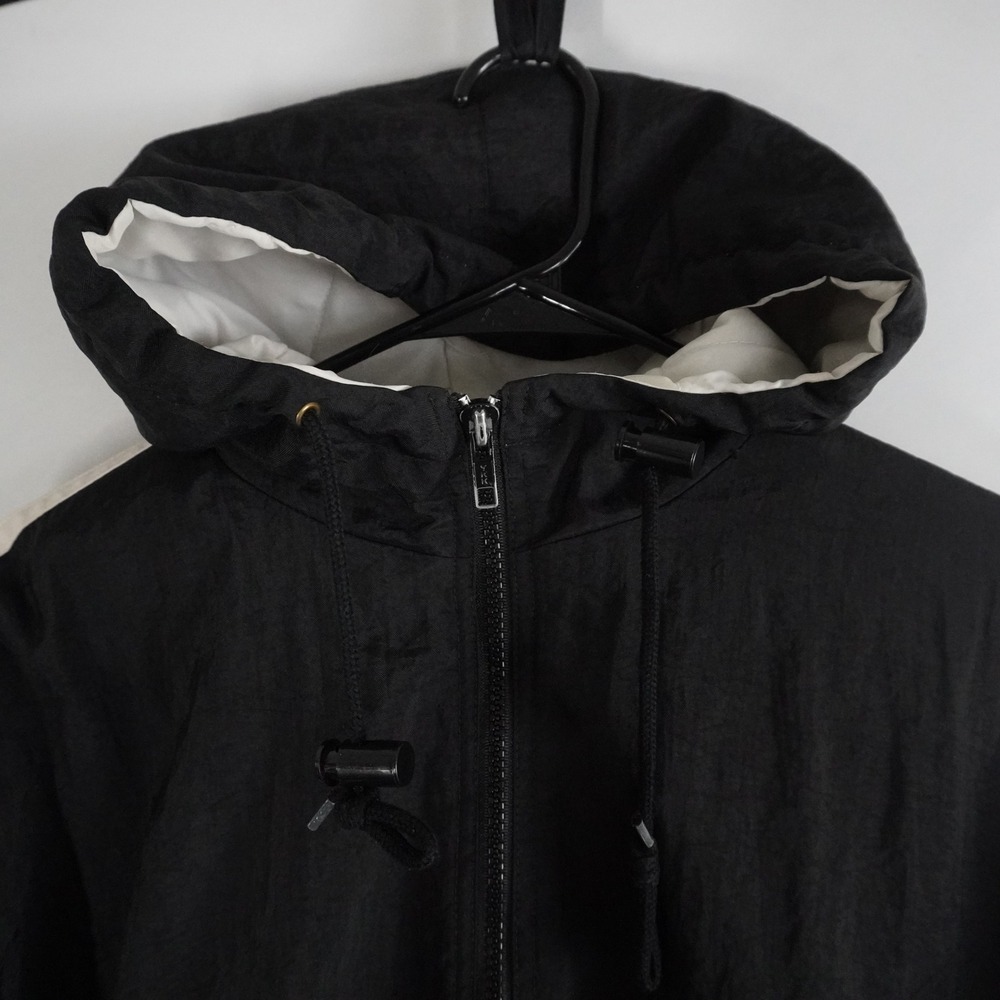 VTG TYR Windbreaker Puffer Jacket Hooded Black White Stripe Zip 90s S Oversized - Picture 4 of 10